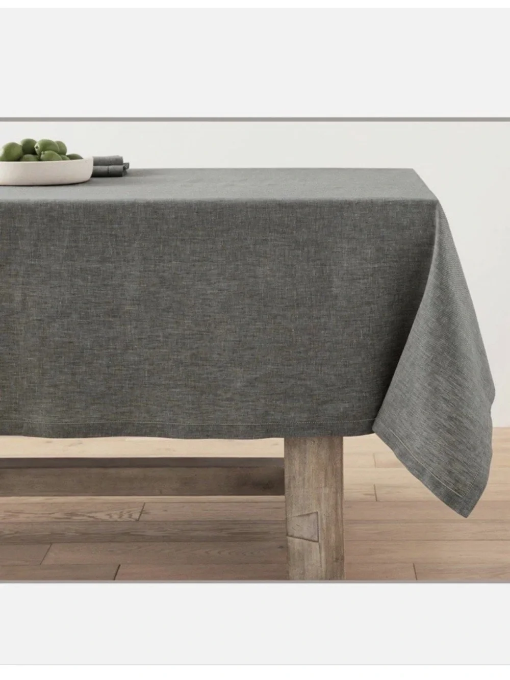 New Crate & Barrel Shiloh Grey Easy Care Tablecloth 60x90 PVC Coated Cotton